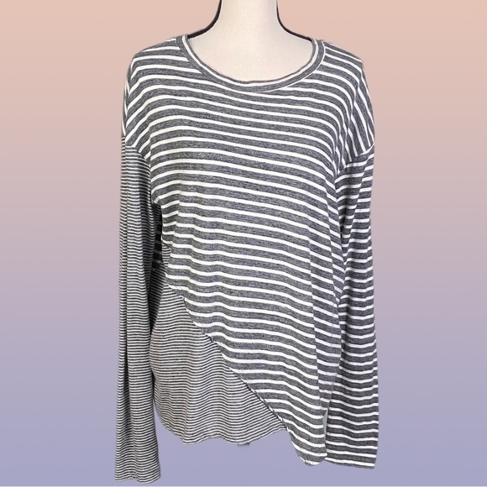CURRENT/ELLIOTT “The Slice Stripe Tee” in “Heather Slice”, size “0”= XXS/XS. EUC